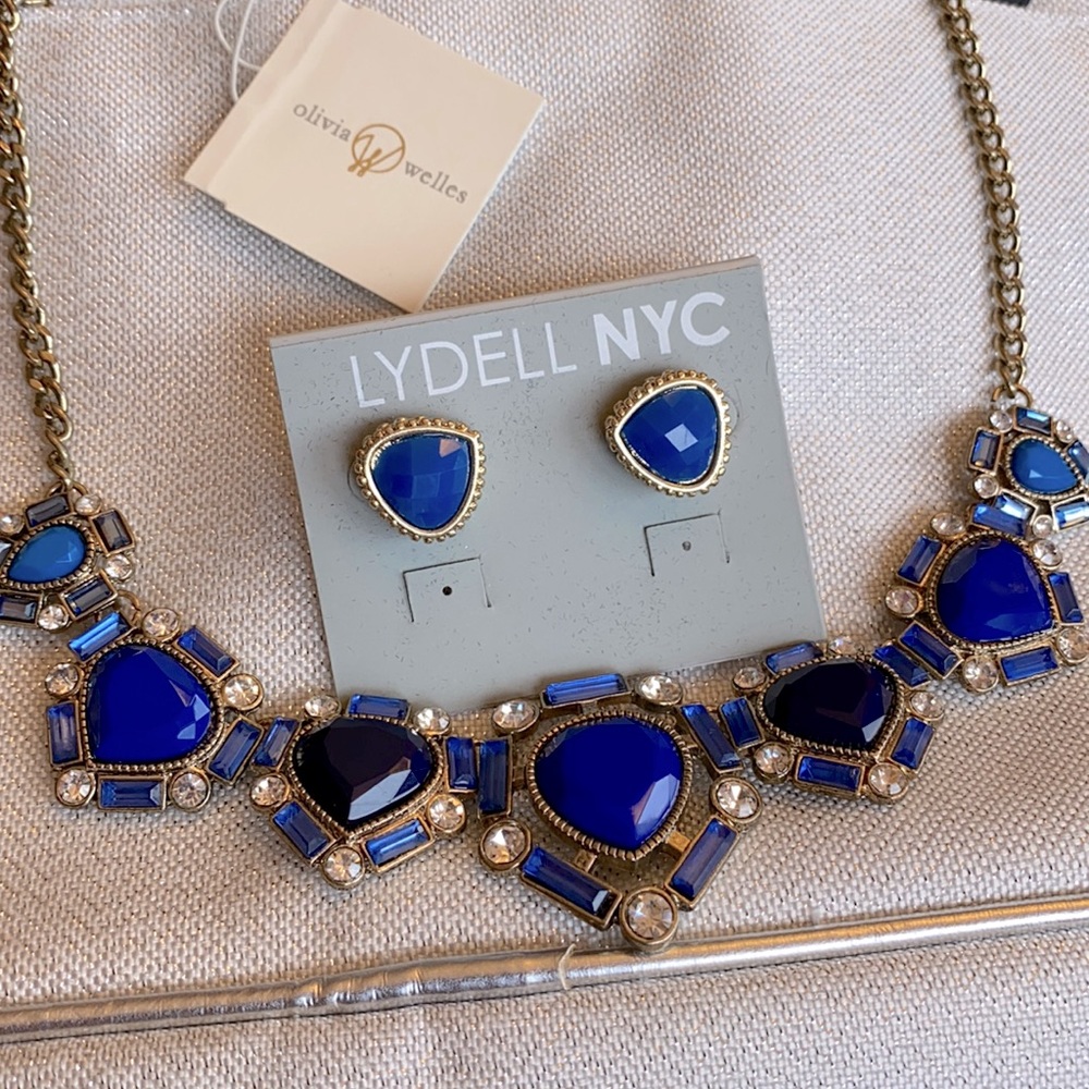 Blue Stone Statement Necklace and Earrings